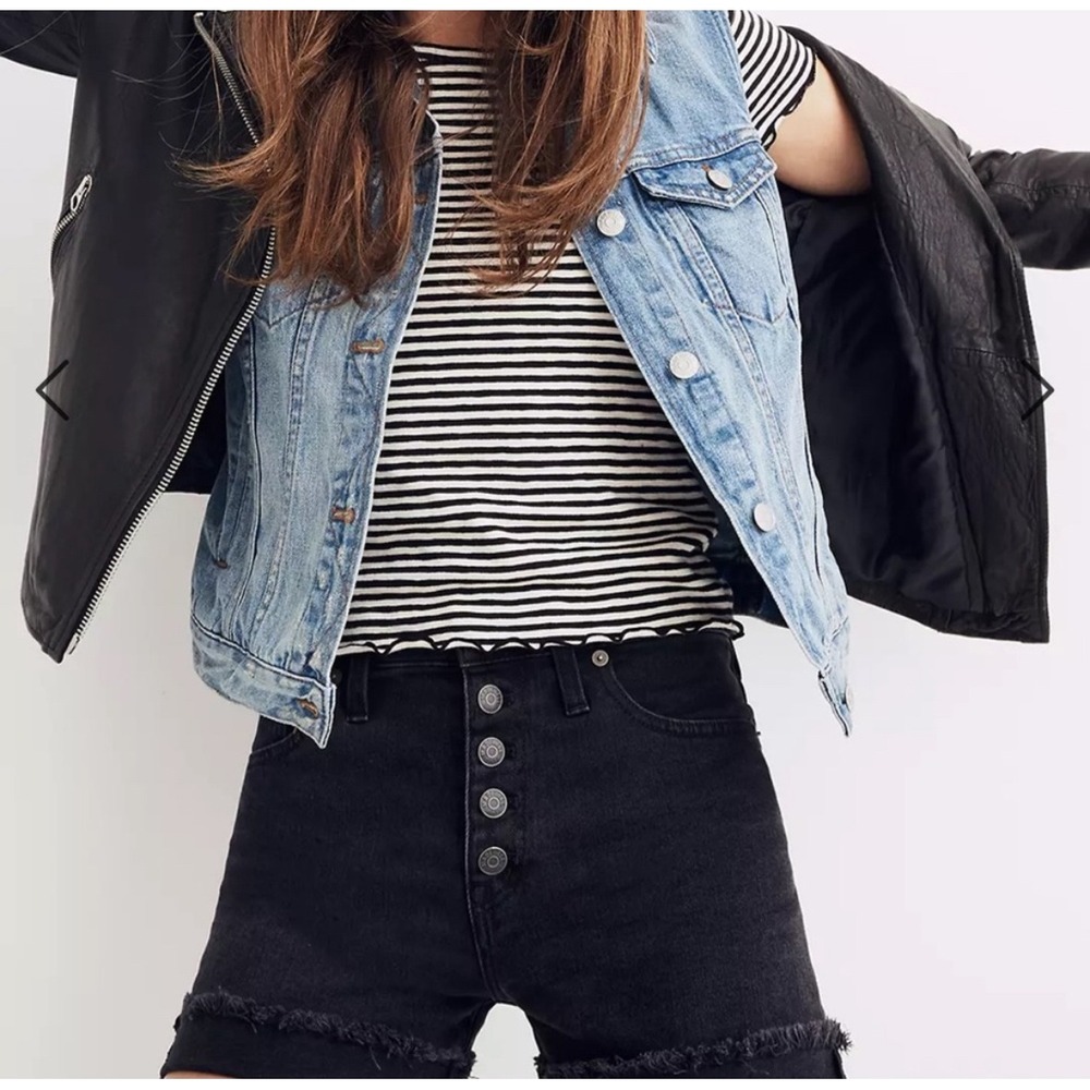 Madewell High-Rise Denim Shorts Size 26 Black Button Fly Raw Hem G5167